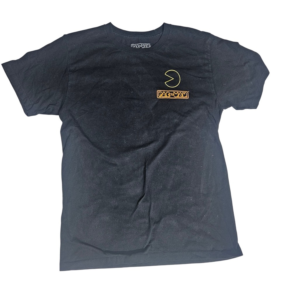 Pac-Man Graphic T-Shirt Boys Size 18 Black Neon Ghost Arcade Retro Tee